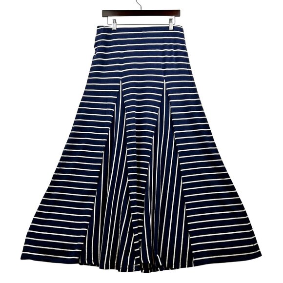 Lauren Ralph Lauren Striped Knit Maxi Skirt Nautical Pleated A-Line Size MED - Picture 3 of 5